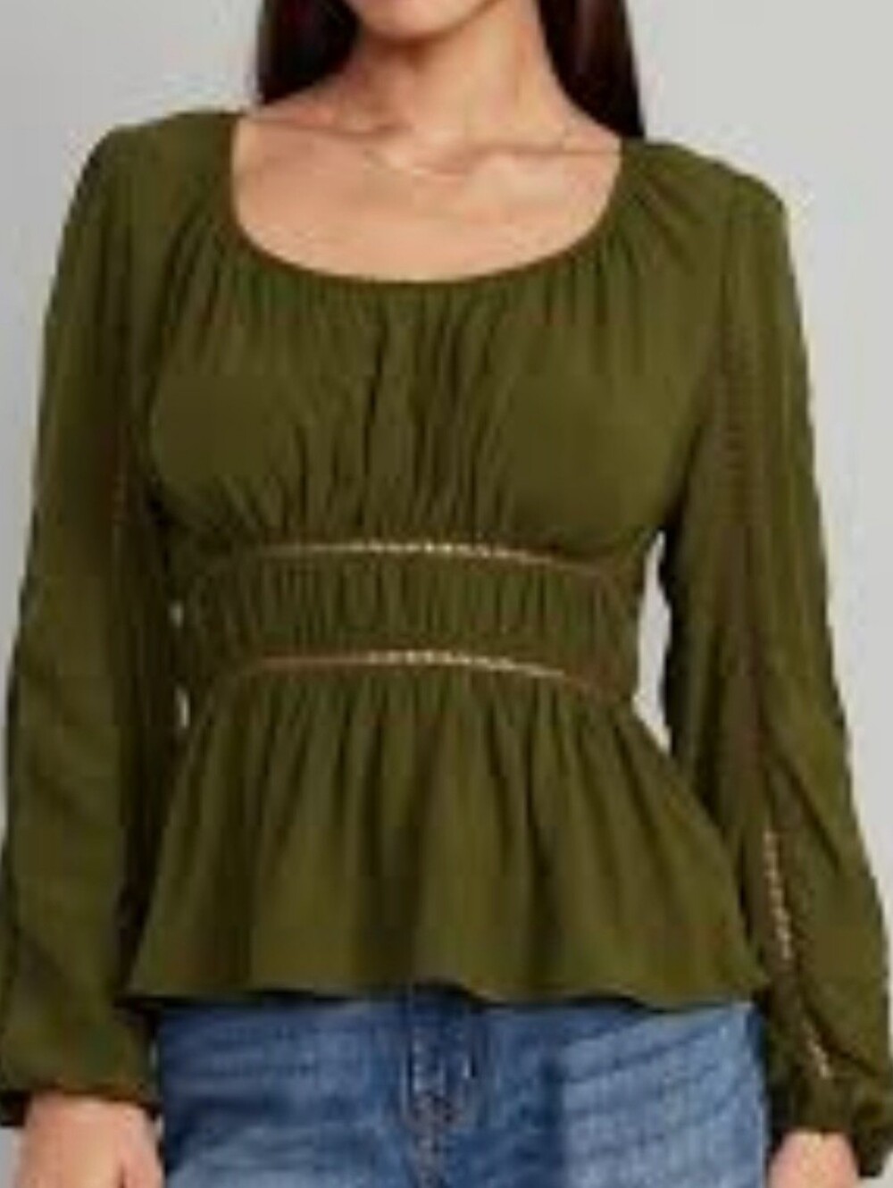 Olive Peplum Long-Sleeve Top
